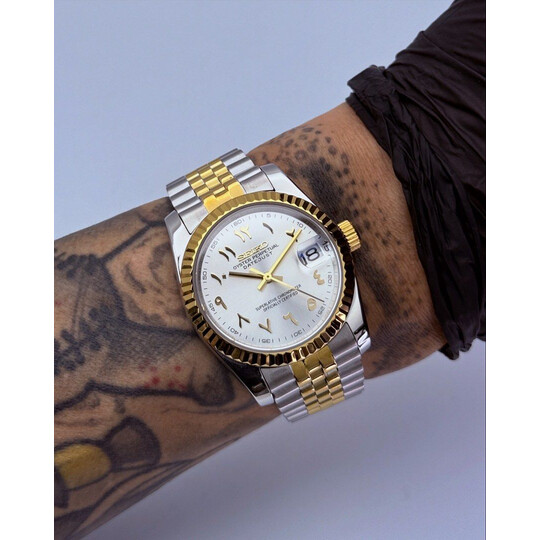 Custom Seiko Mod • 2-Tone Silver Gold Arabic DateJust • 36mm